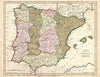 Historic Map : Spain and Portugal, Wilkinson, 1794, Vintage Wall Art