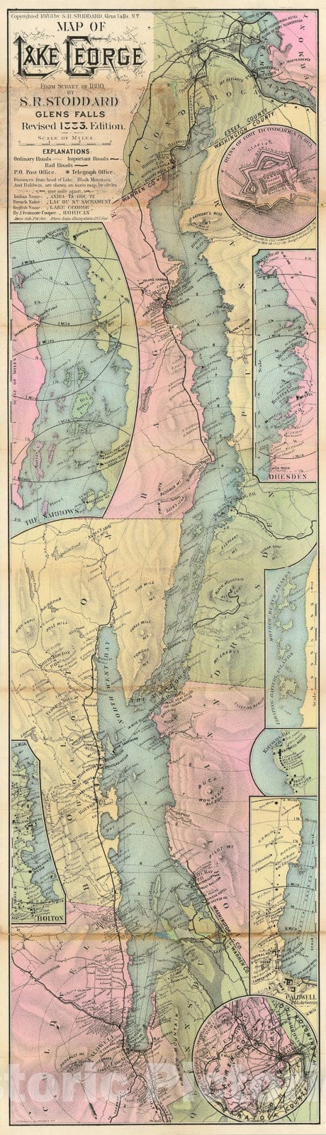 Historic Map : Lake George, New York , Stoddard, 1883, Vintage Wall Art