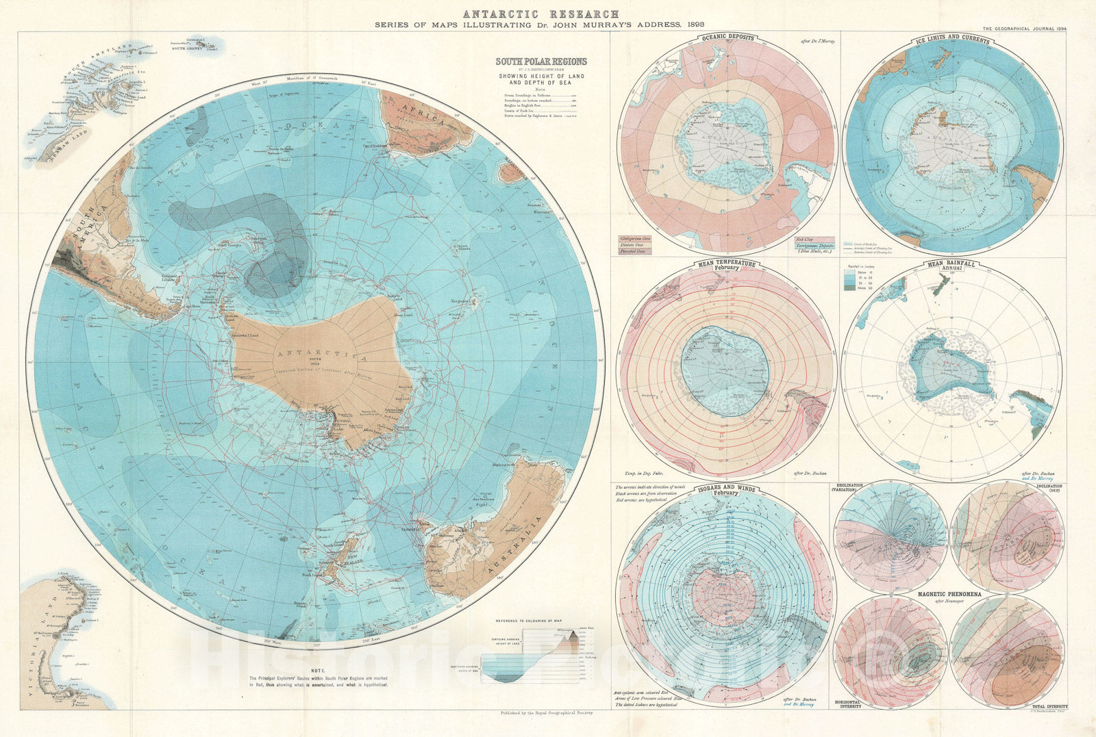 Historic Map : Antarctica and its Different Characteristics, Bartholomew, 1894, Vintage Wall Art