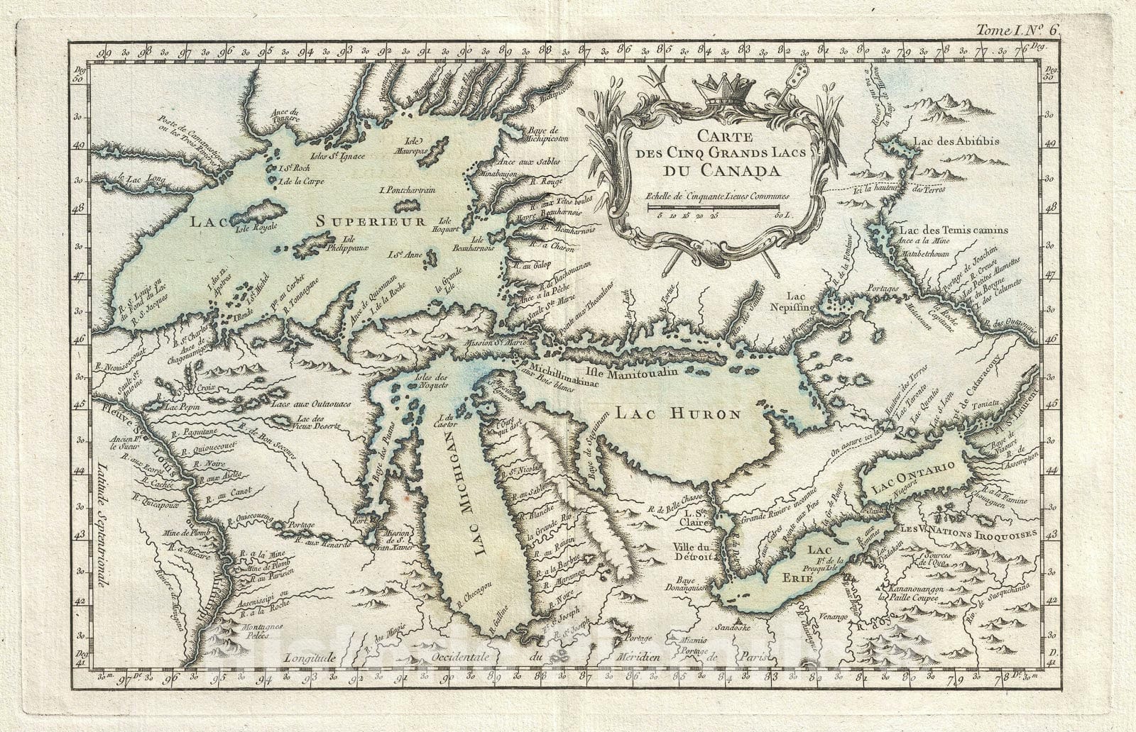 Historic Map : The Great Lakes "first map to use The term 'Great Lakes'", Bellin, 1764, Vintage Wall Art