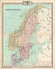 Historic Map : Scandinavia: Norway, Sweden and Denmark, Cruchley, 1850, Vintage Wall Art
