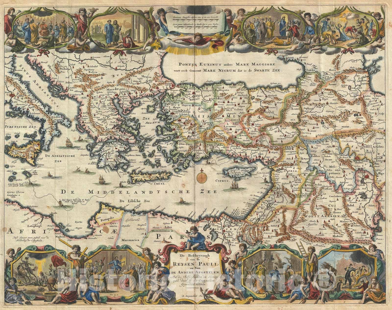 Historic Map : The Travels of The Apostle Paul, Stoopendaal, 1702, Vintage Wall Art