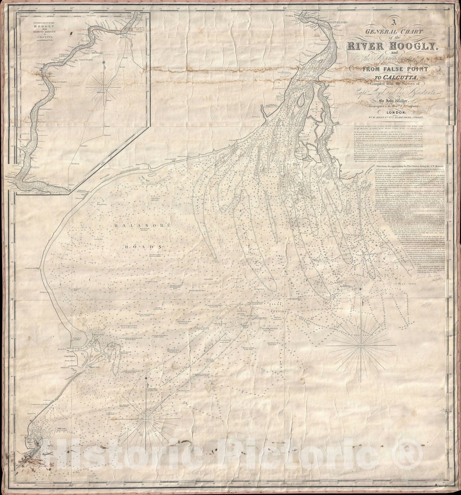 Historic Map : The Hooghly River Delta, India, Walker, 1850, Vintage Wall Art