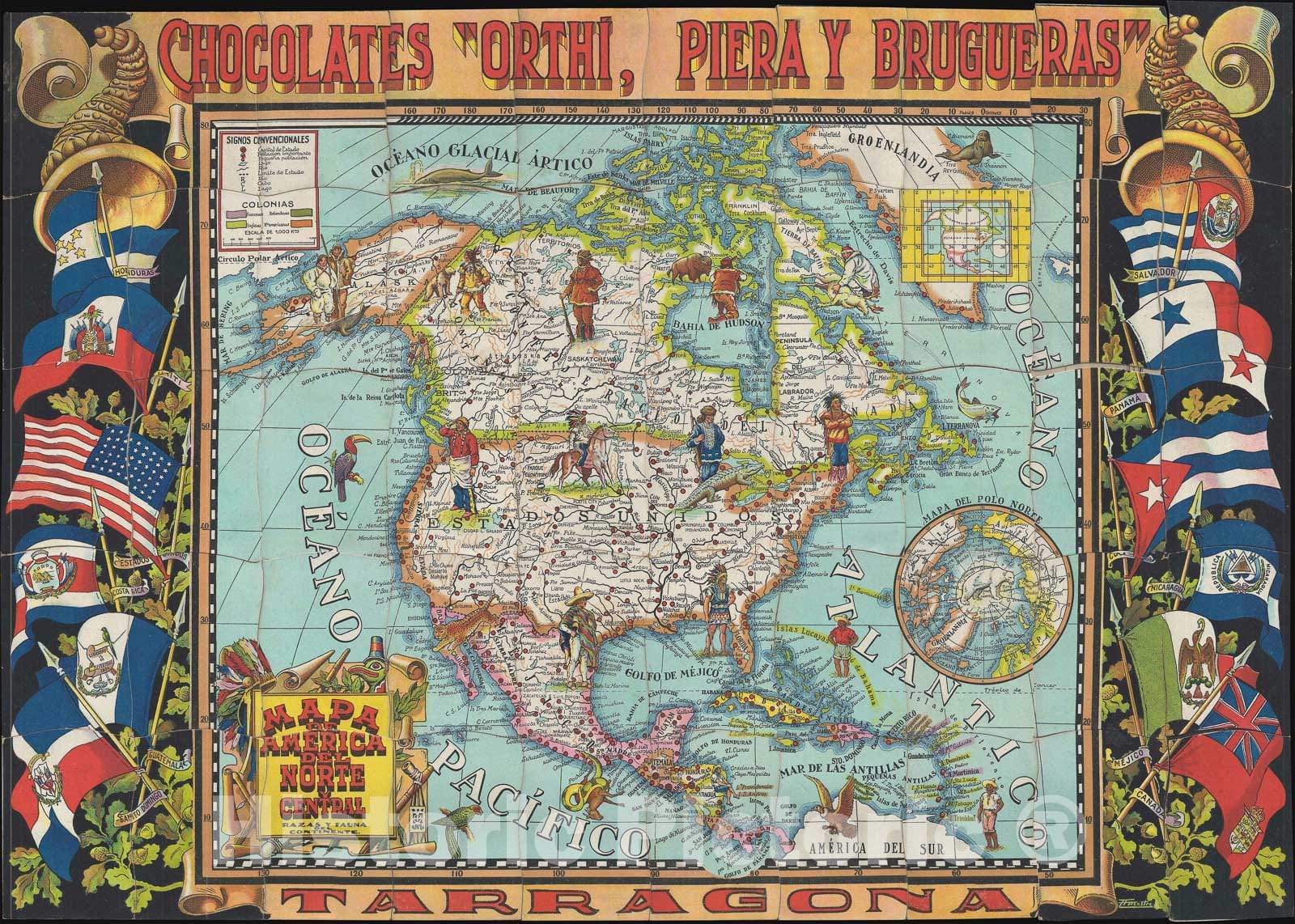 Historic Map : North America, Orthi Trading, 1940, Vintage Wall Art