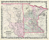 Historic Map : Minnesota and Dakota, Johnson, 1861, Vintage Wall Art