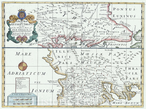 Historic Map : Ancient Macedonia and The Balkans "Thrace", Wells, 1712, Vintage Wall Art