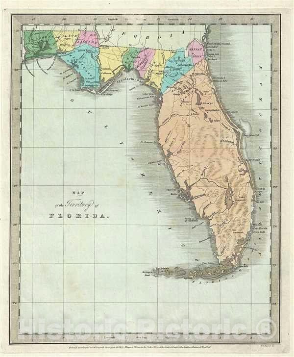 Historic Map : Territorial Florida, Burr, 1834, Vintage Wall Art