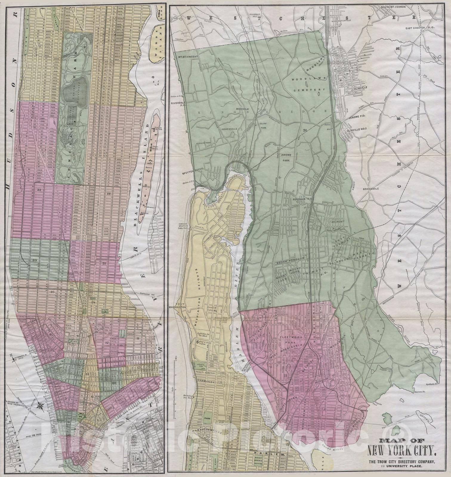 Historic Map : New York City, Fisk and Russell, 1863, Vintage Wall Art