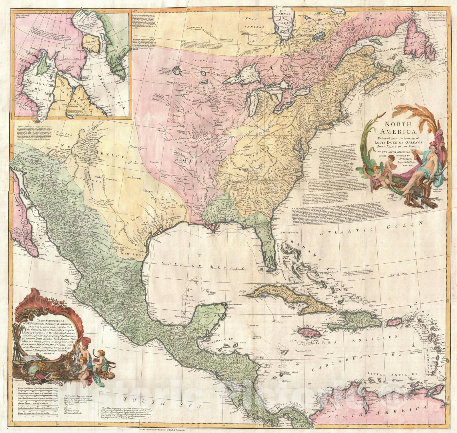 Historic Map : North America, Postlethwayte, 1752 v1, Vintage Wall Art