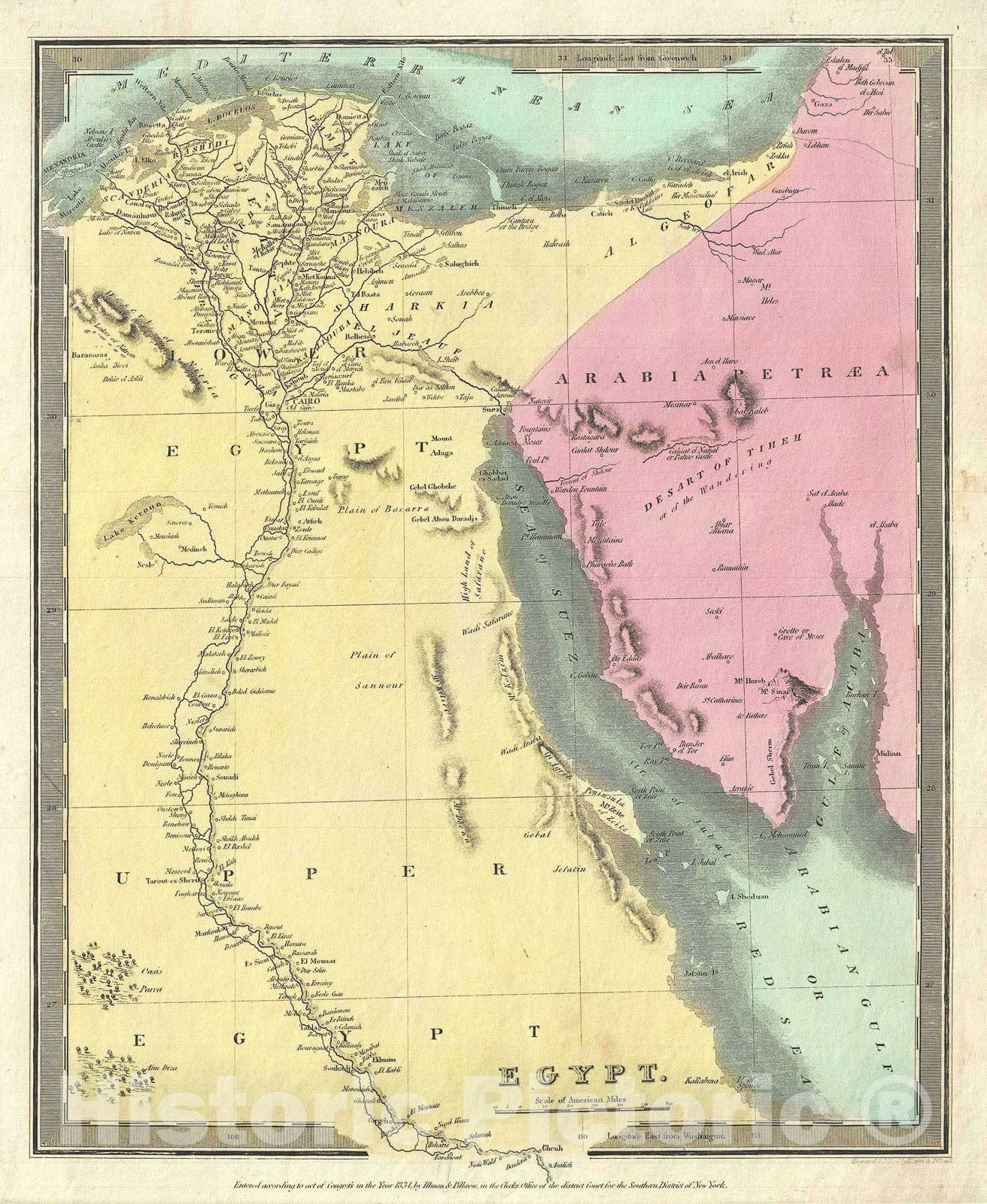 Historic Map : Egypt, Burr, 1834, Vintage Wall Art