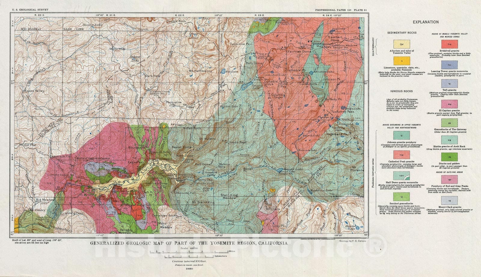Historic Map : Yosemite National Park, U.S.G.S. Geologic, 1930, Vintage Wall Art