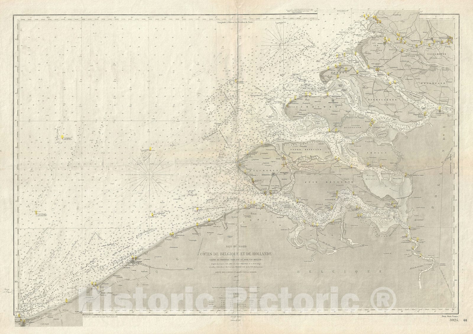 Historic Map : Nautical Chart Belgium and Holland, Depot de la Marine, 1887, Vintage Wall Art