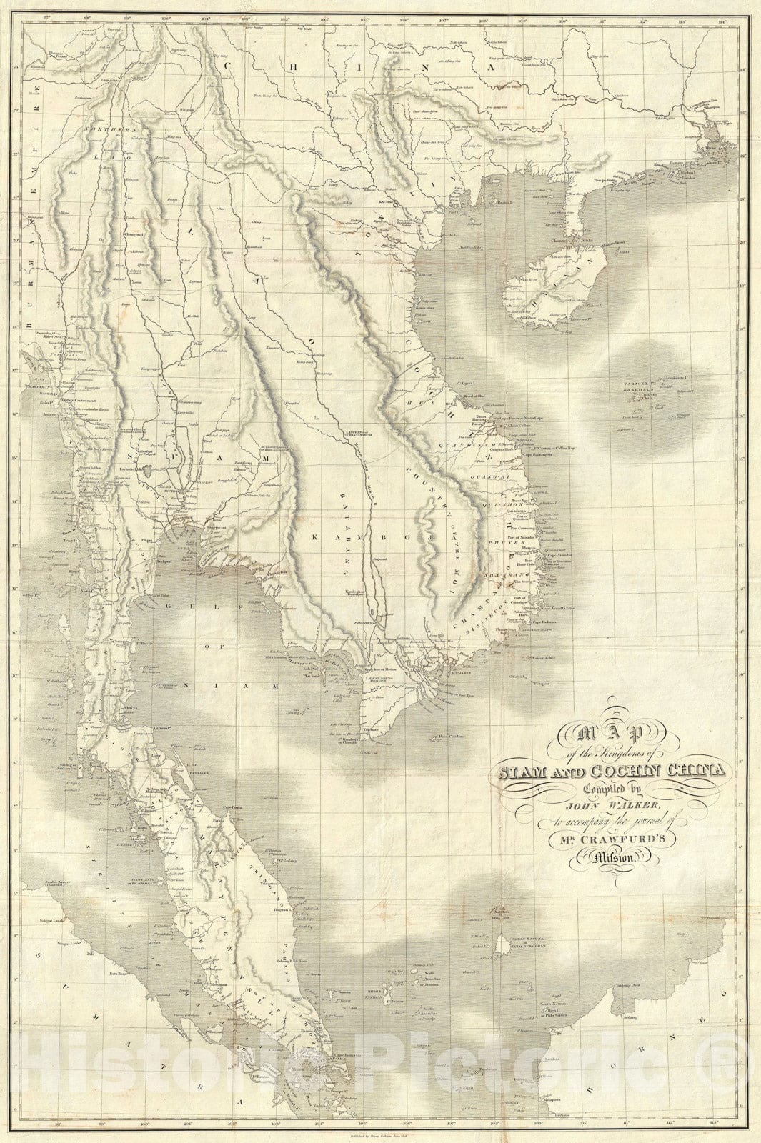 Historic Map : Southeast Asia - Thailand, Crawfurd and Walker, 1828, Vintage Wall Art