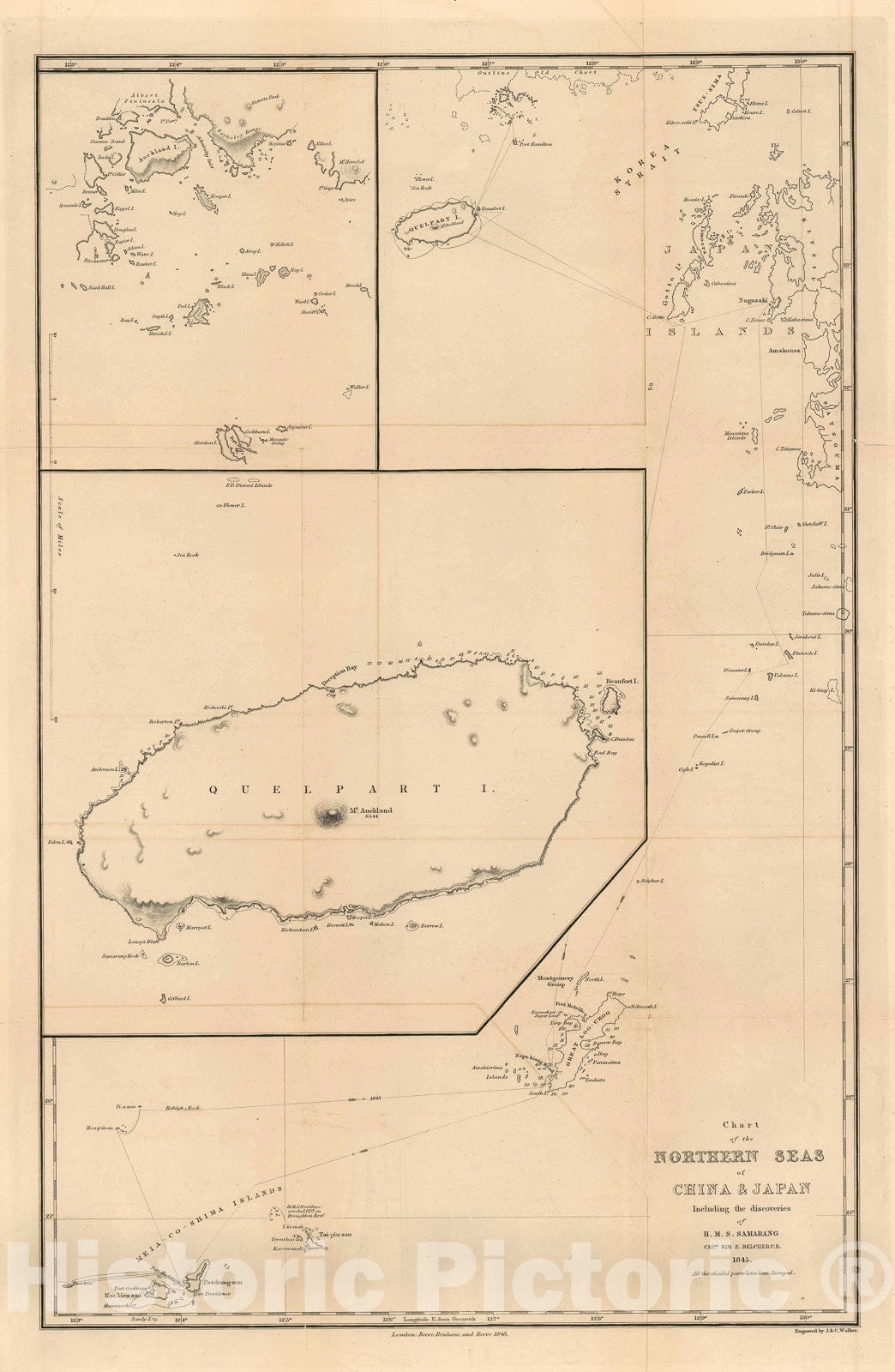 Historic Map : Nautical Chart The Ryukyu Islands and The Korea Strait, Belcher, 1848, Vintage Wall Art
