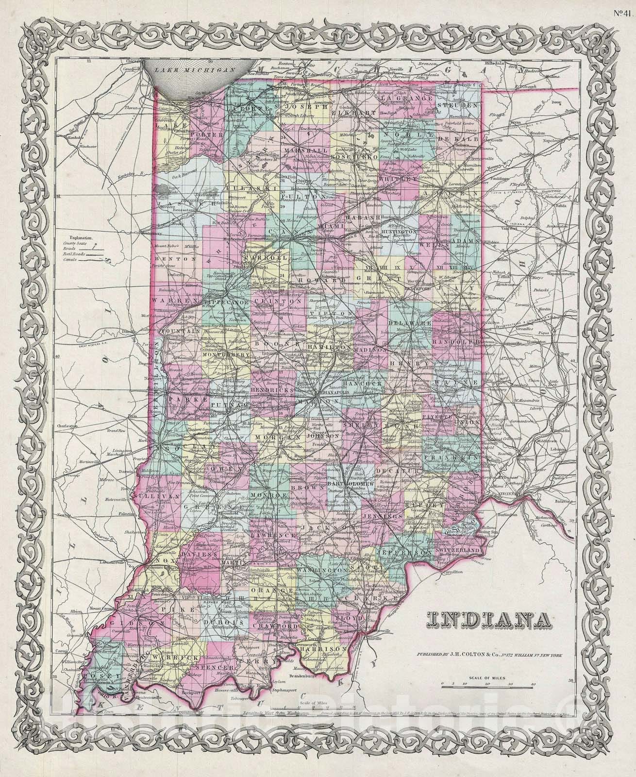 Historic Map : Indiana, Colton, 1856, Vintage Wall Art