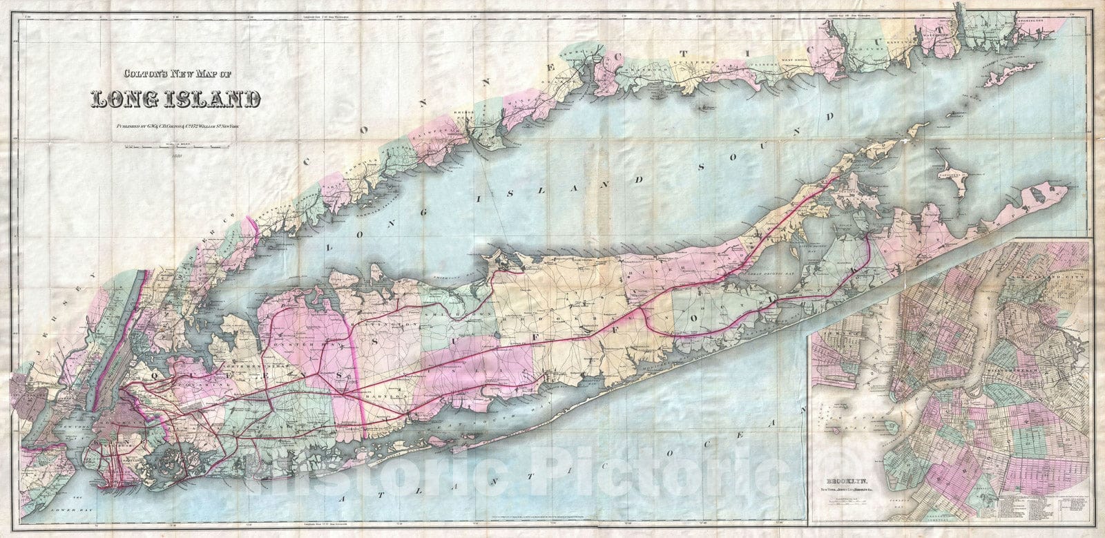 Historic Map : Long Island, Colton, 1880, Vintage Wall Art