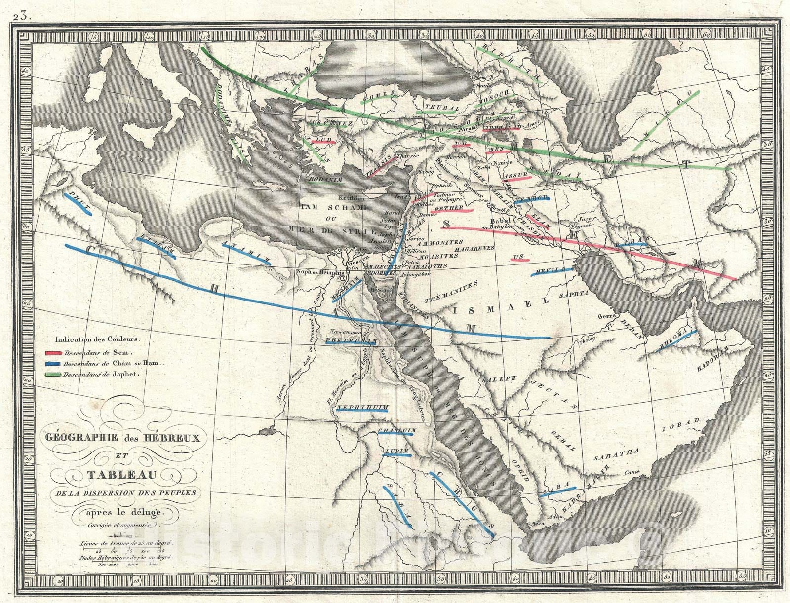 Historic Map : The Hebrew Peoples Dispersal After The Flood, Monin, 1839, Vintage Wall Art