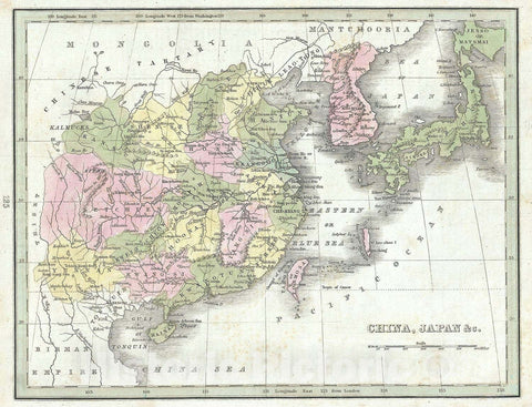 Historic Map : China and Japan, BraArtd, 1835, Vintage Wall Art