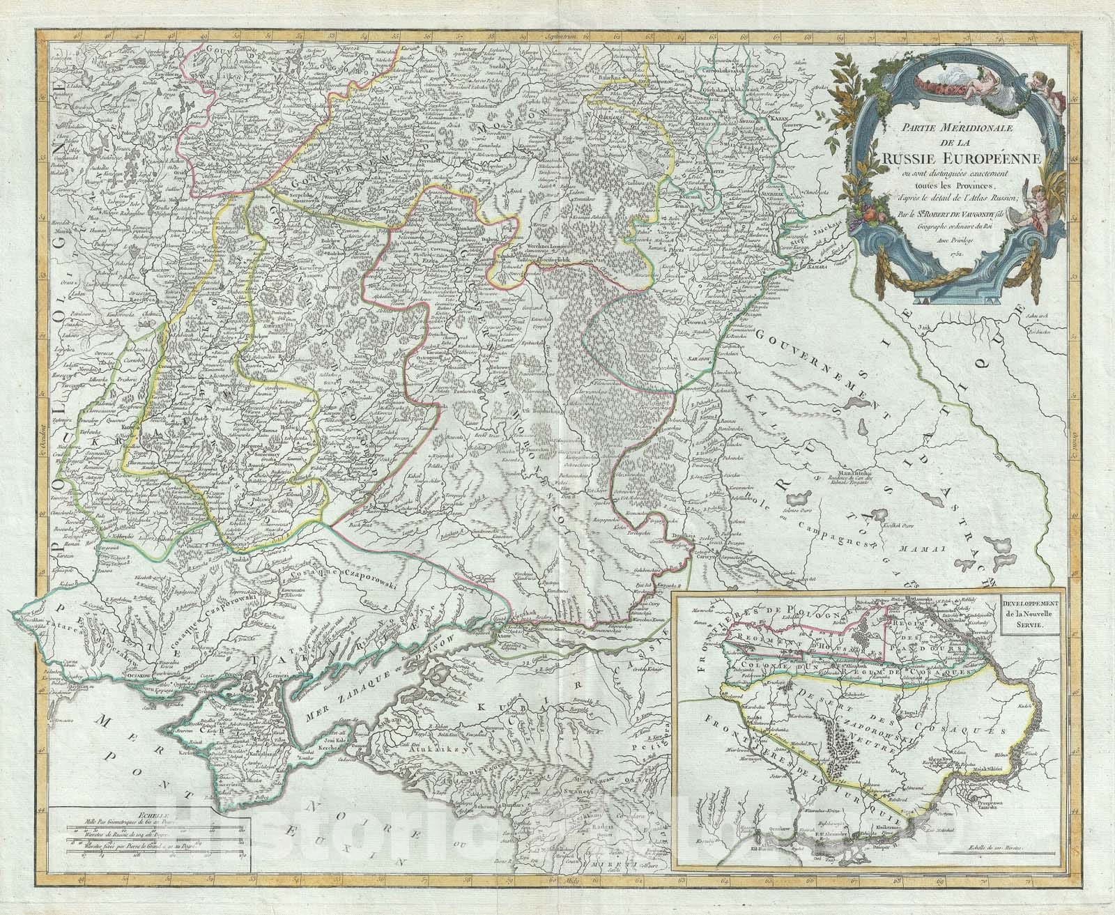 Historic Map : Southern European Russia "Ukraine, Crimea, Russia", Vaugondy, 1752, Vintage Wall Art