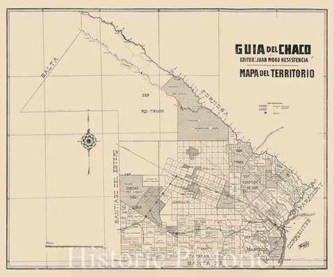 Historic Map : Chaco Province, Argentina, Moro, 1920, Vintage Wall Art