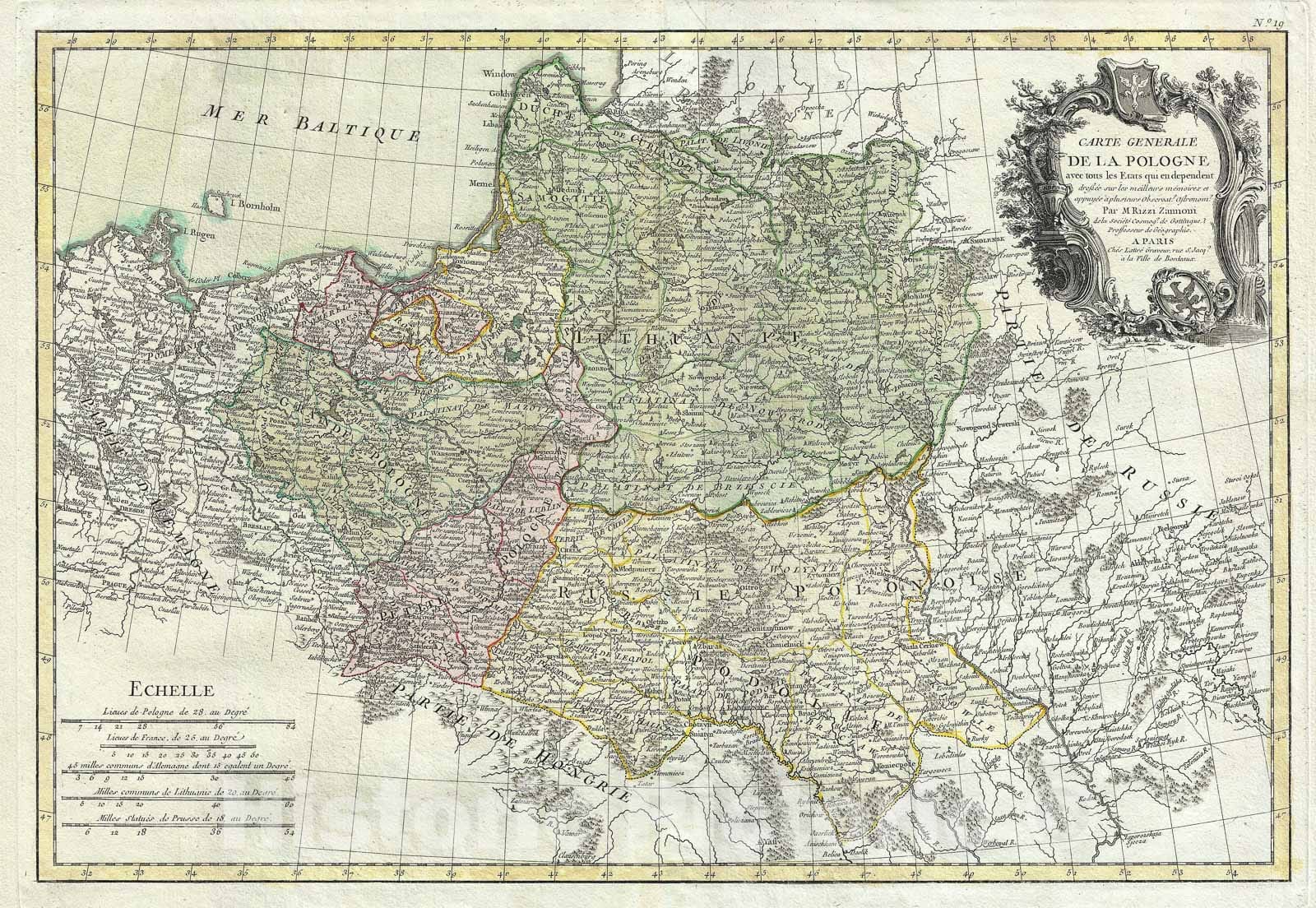 Historic Map : Poland and Lithuania, Rizzi Zannoni, 1762, Vintage Wall Art