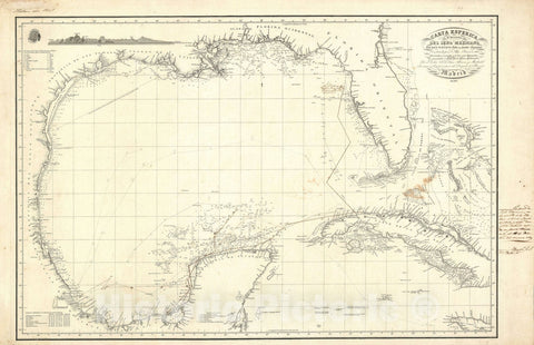 Historic Map : The Gulf of Mexico, Florida, and The Bahamas, Felipe Bauza, 1836, Vintage Wall Art