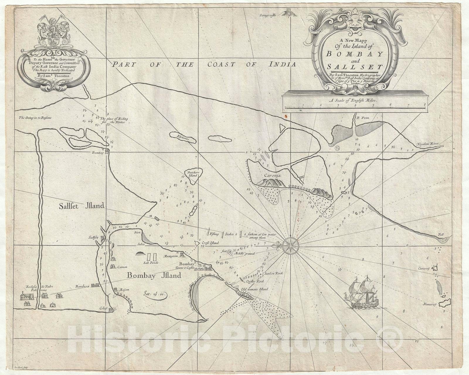 Historic Map : Bombay and Sallset, India, Thornton, 1711, Vintage Wall Art