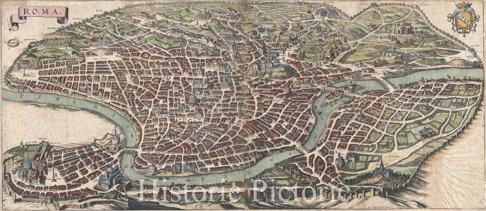 Historic Map : Panoramic View Rome, Italy, Merian, 1652, Vintage Wall Art