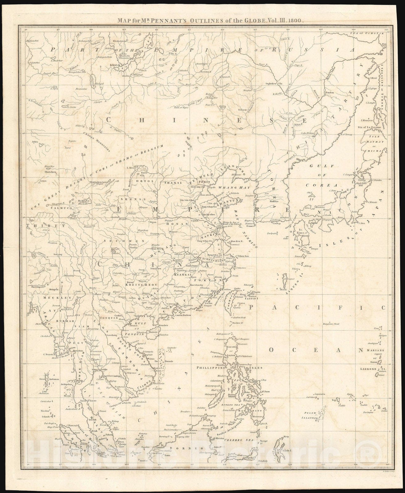 Historic Map : Southeast Asia, China, Korea and Japan, Pennant, 1800, Vintage Wall Art