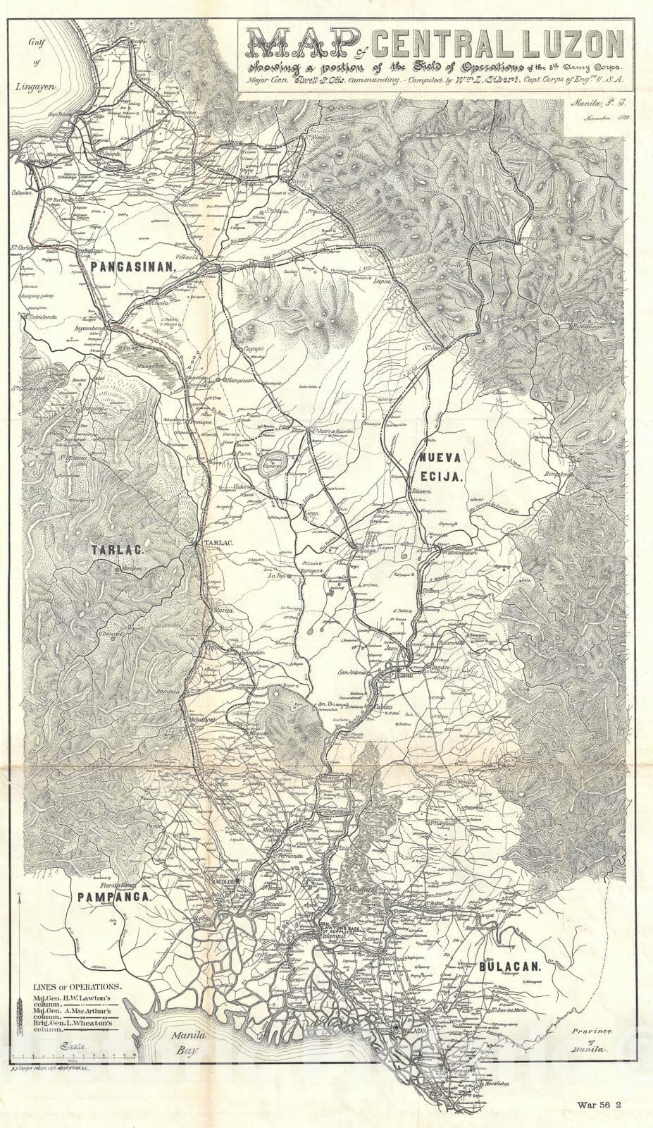 Historic Map : Central Luzon, Philippines, during The Philippine-American War, Otis, 1899, Vintage Wall Art