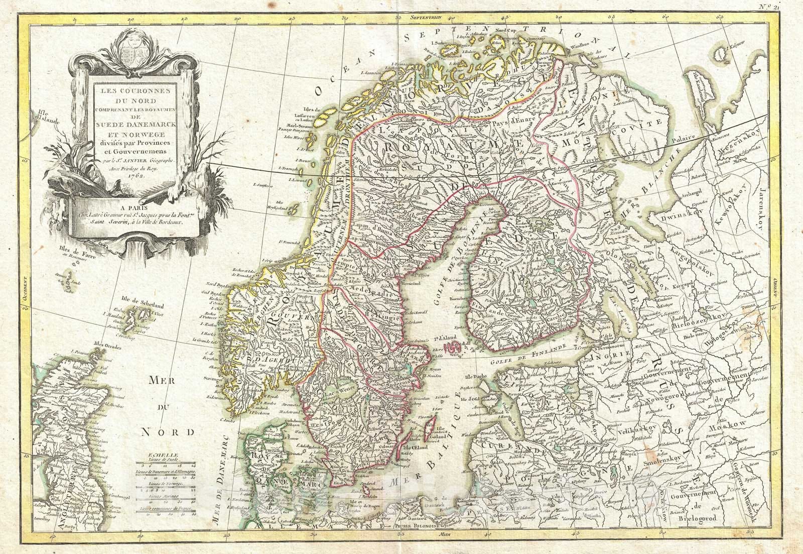Historic Map : Scandinavia - Norway, Sweden, Denmark, Finland, Janvier, 1762, Vintage Wall Art