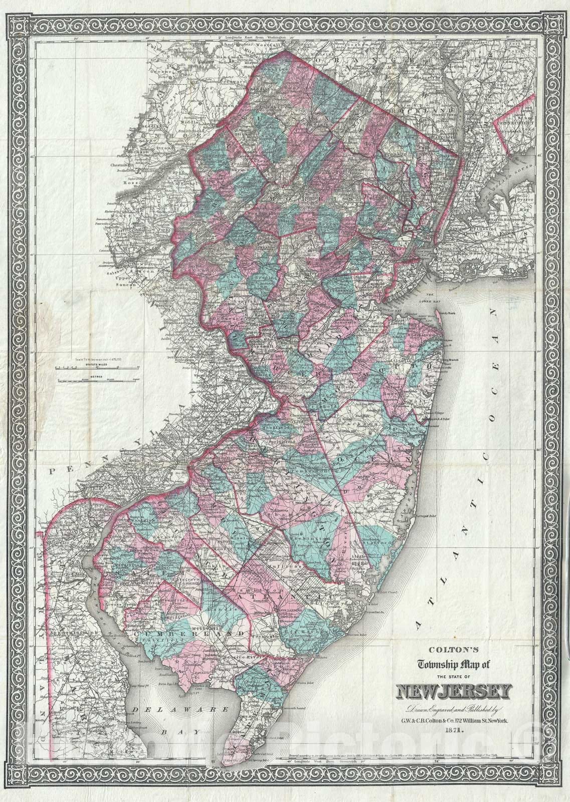 Historic Map : New Jersey, Colton Township, 1871, Vintage Wall Art