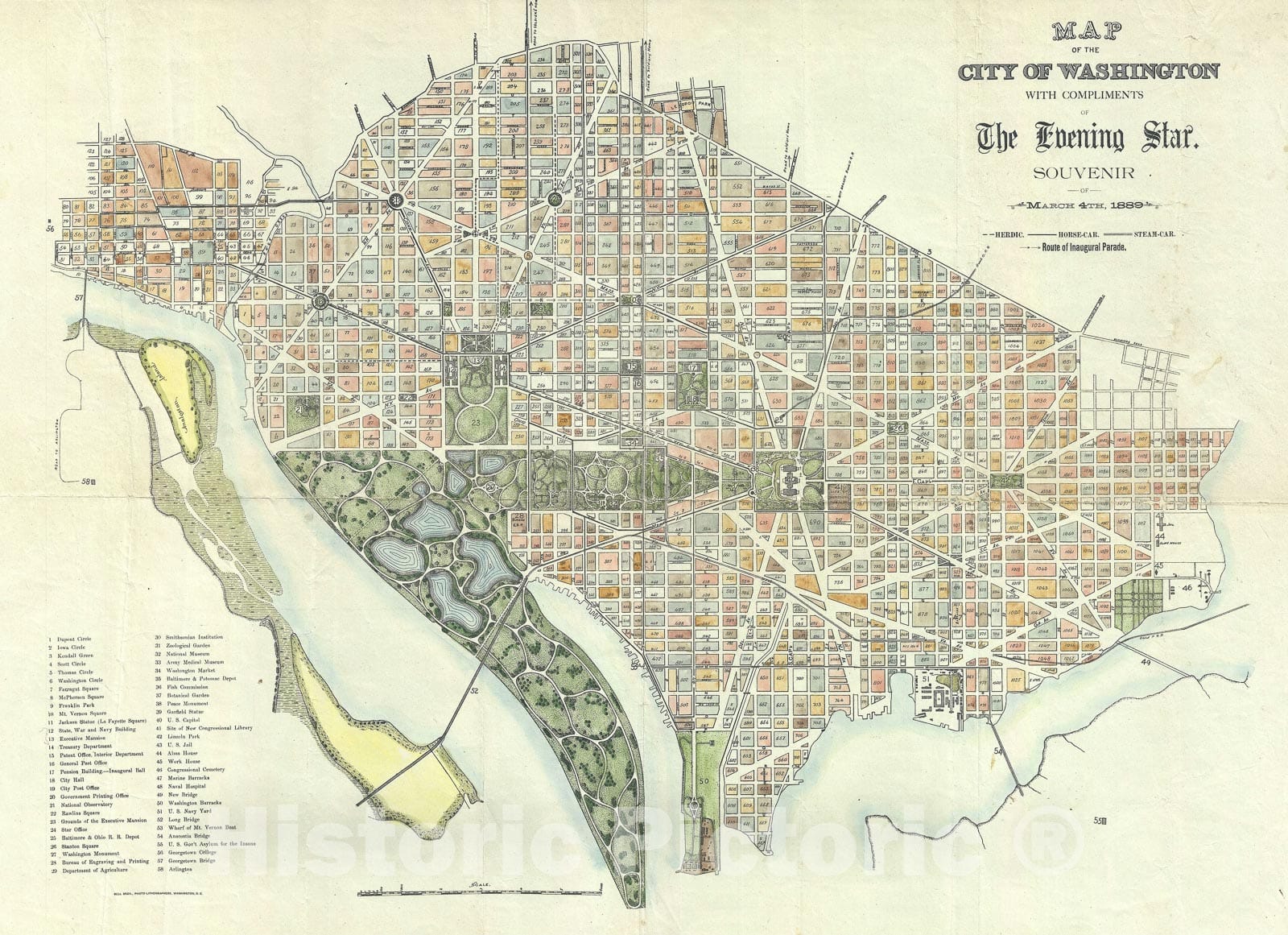 Historic Map : Washington D.C., Evening Star, 1889 v2, Vintage Wall Art