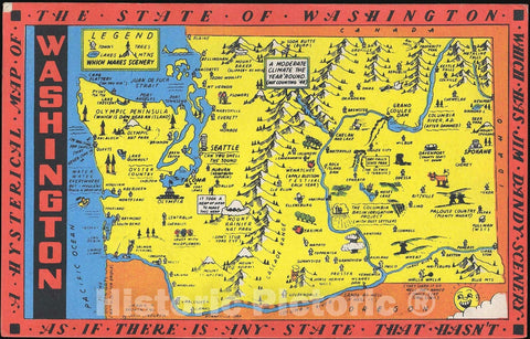 Historic Map : Pictorial Map of Washington State, Lindgren, 1948, Vintage Wall Art