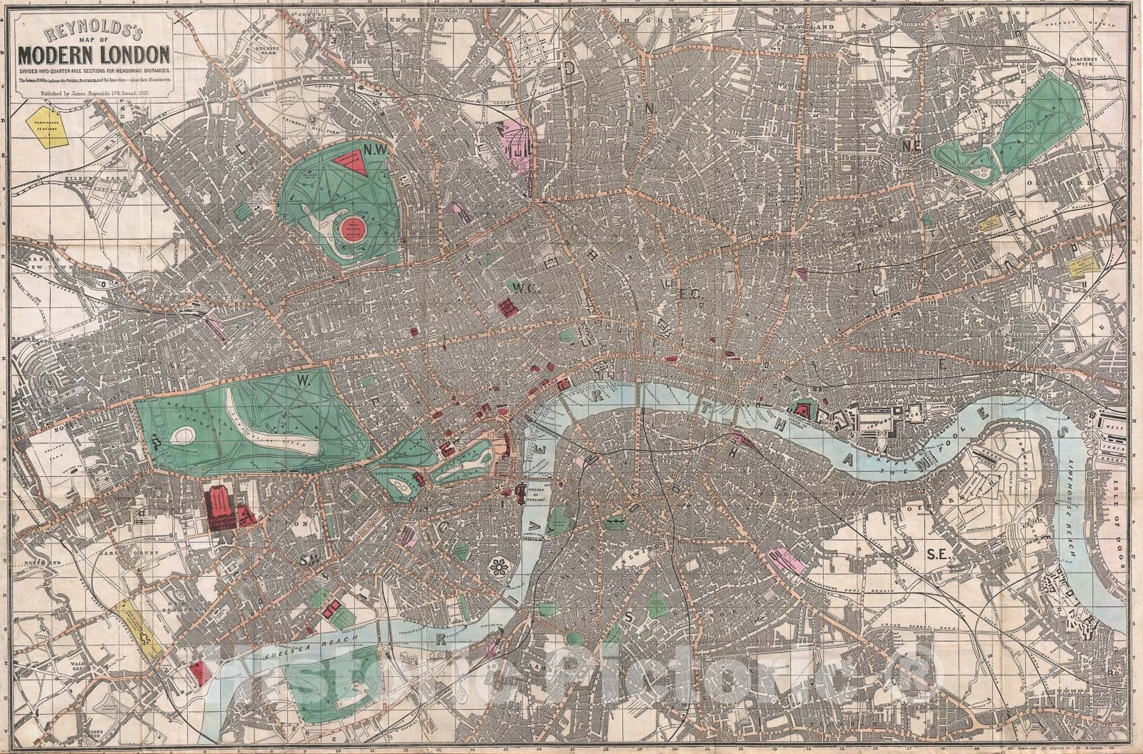 Historic Map : London, England, Reynolds, 1862, Vintage Wall Art