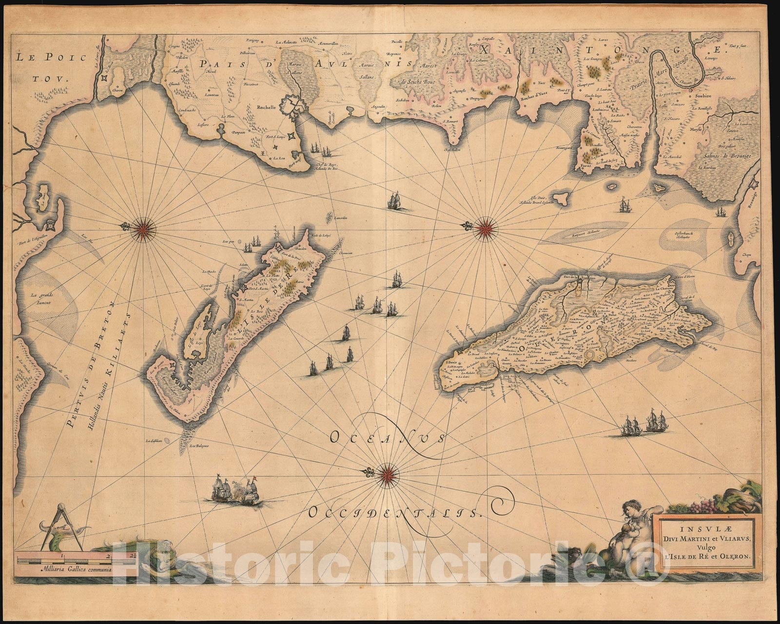 Historic Map : The isles De Re and Oleron, France, Blaeu, 1649, Vintage Wall Art