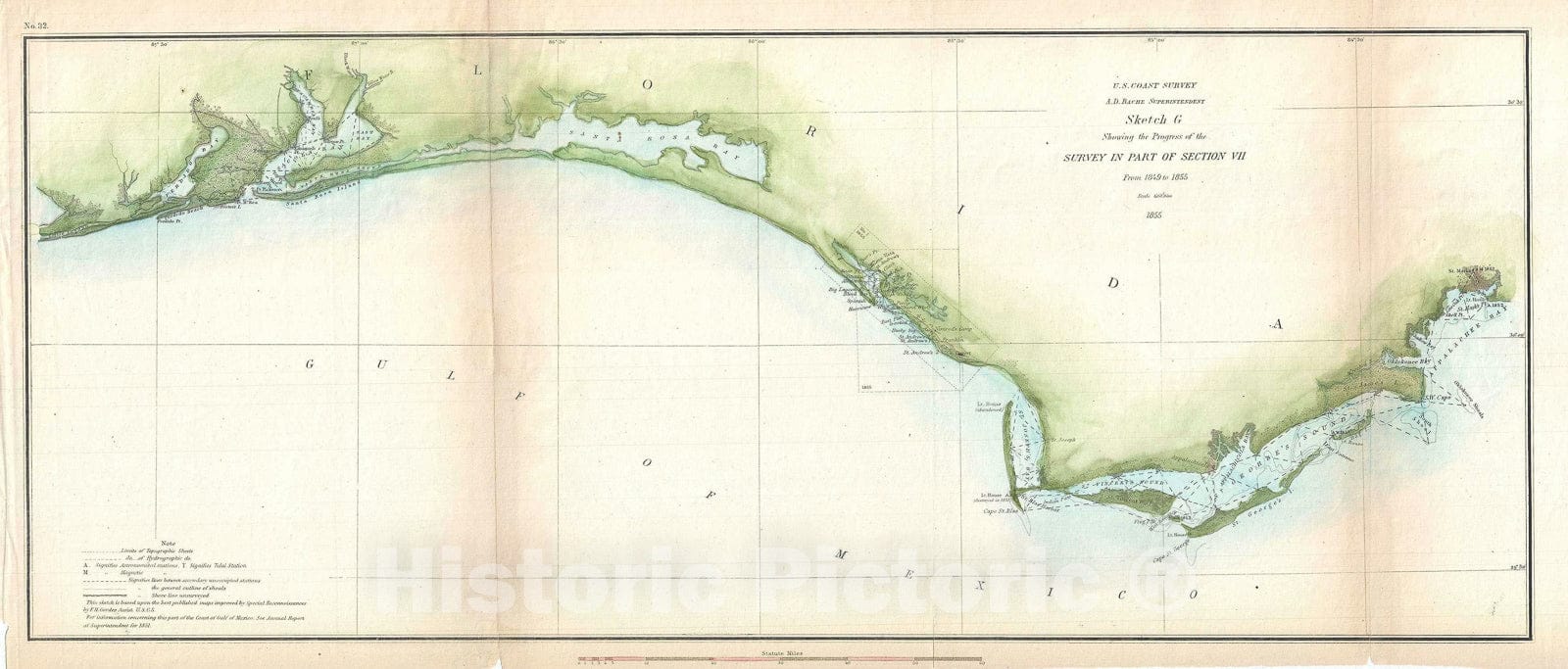 Historic Map : Nautical Chart The Western Florida Panhandle, U.S. Coast Survey, 1855, Vintage Wall Art