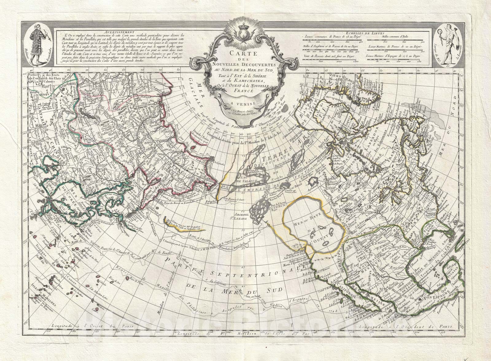 Historic Map : North America and The Arctic "Sea of The West", De L'Isle - Santini, 1776, Vintage Wall Art