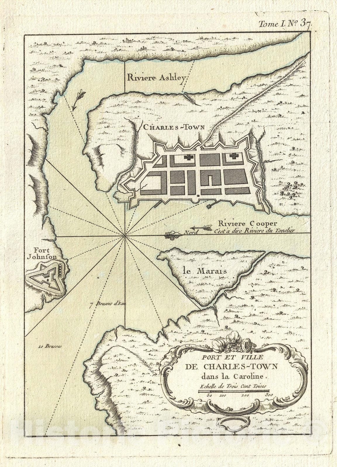 Historic Map : Charleston, South Carolina, Bellin, 1764, Vintage Wall Art