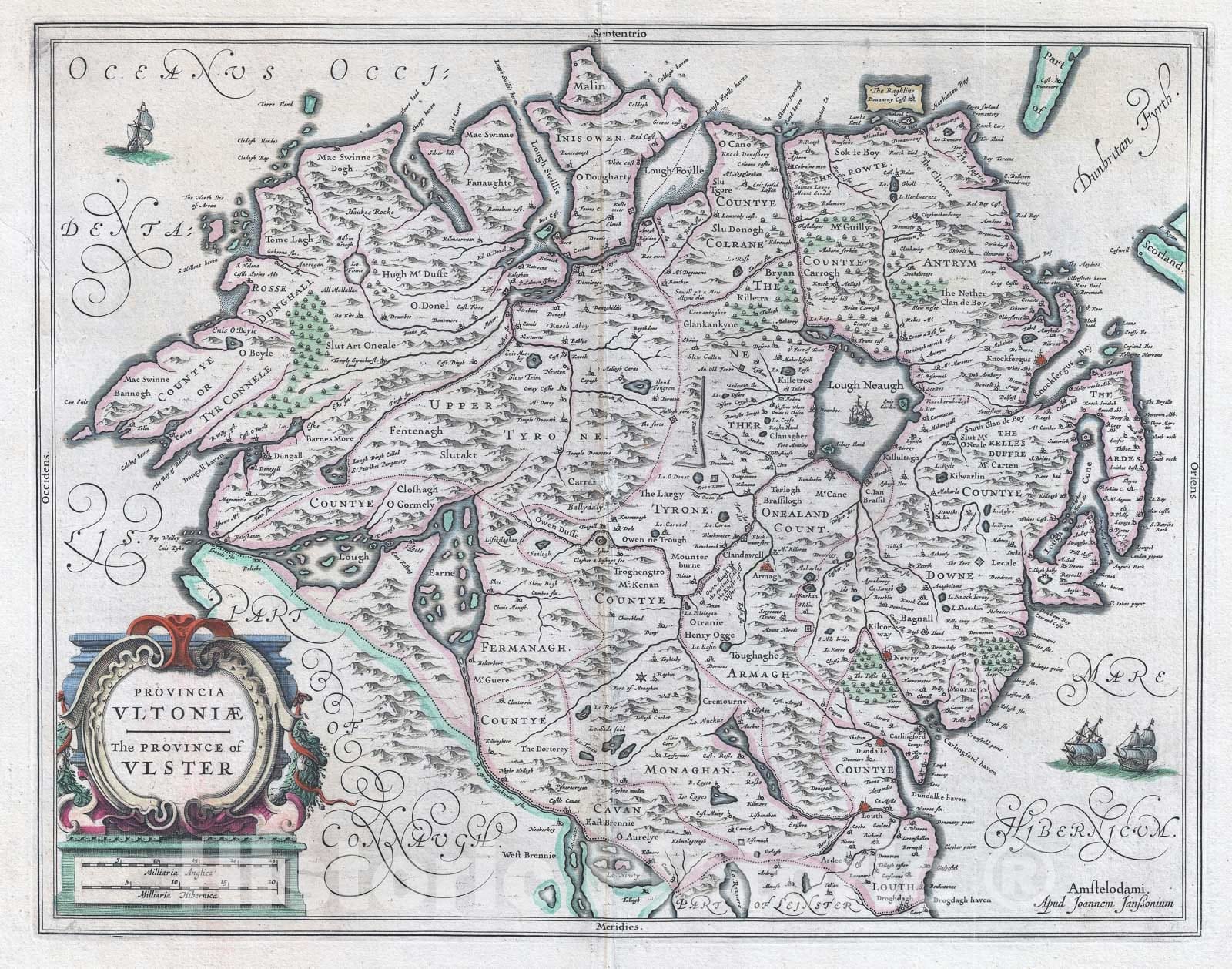 Historic Map : Ulster, Ireland, Jansson, 1650, Vintage Wall Art