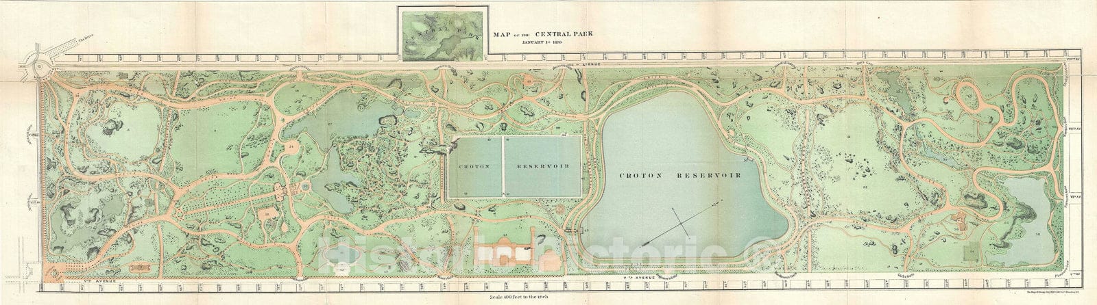 Historic Map : Central Park, New York City, Vaux and Olmstead, 1870, Vintage Wall Art