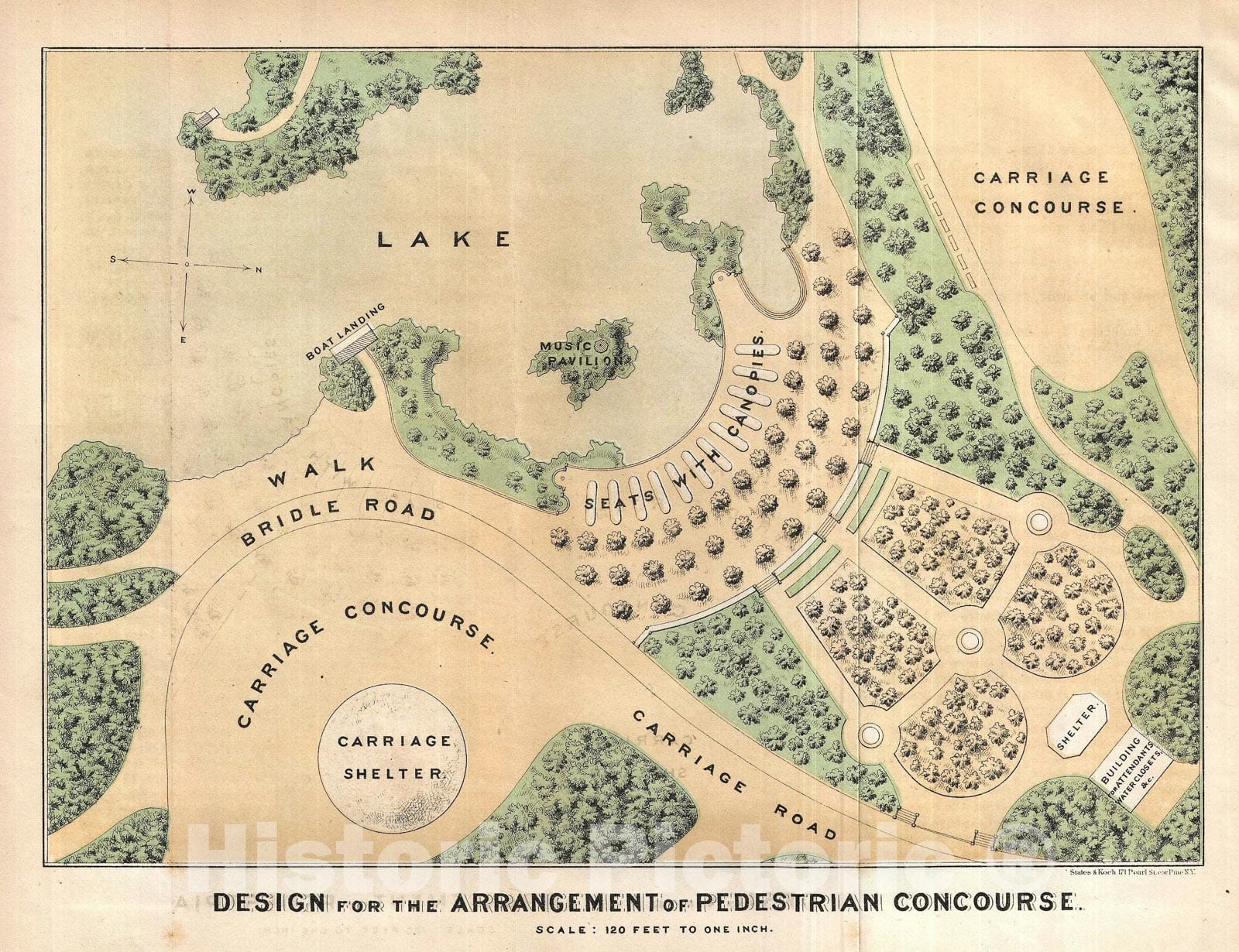 Historic Map : The Concernt Grove, Prospect Park, Brooklyn, New York, Vaux and Olmstead, 1871, Vintage Wall Art