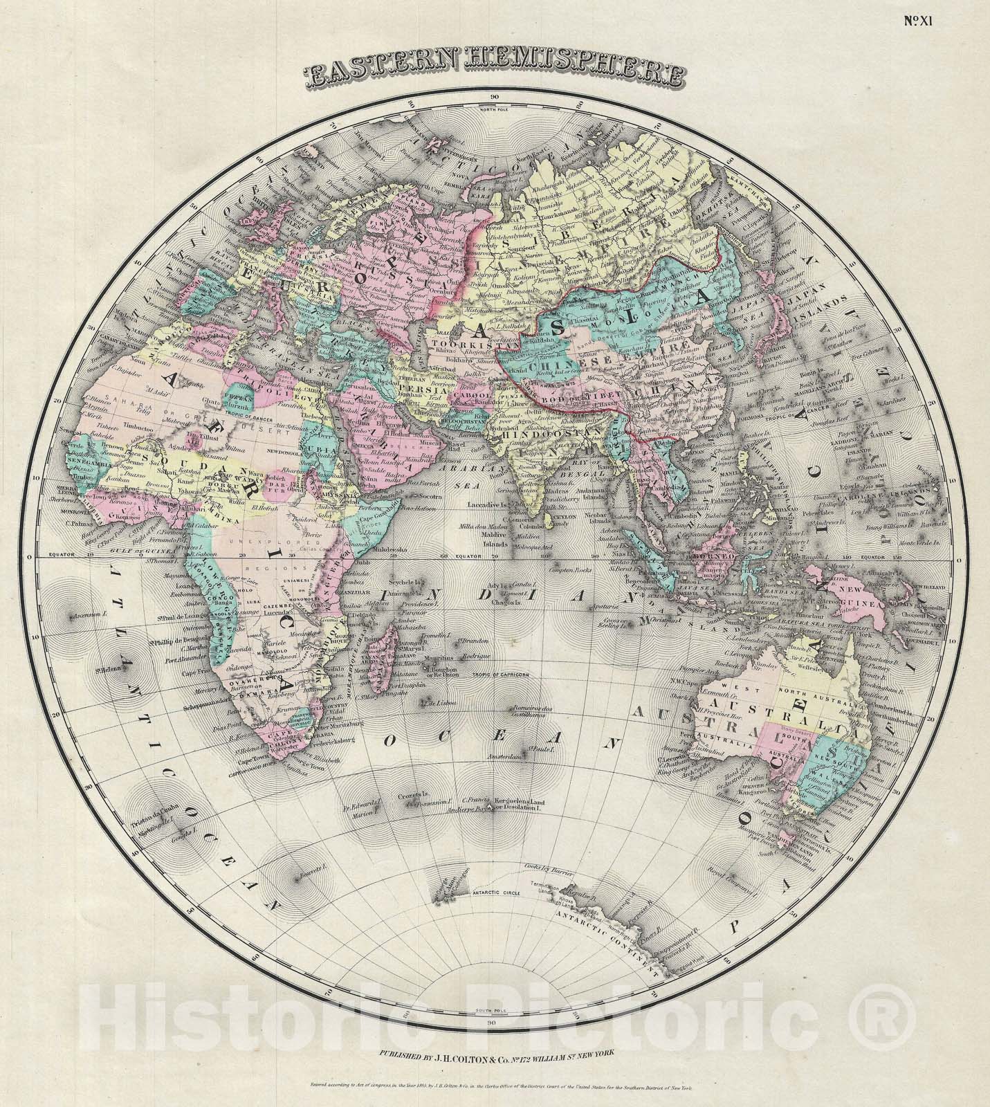 Historic Map : The Eastern Hemisphere "Asia, Africa, Europe, Australia", Colton, 1856, Vintage Wall Art