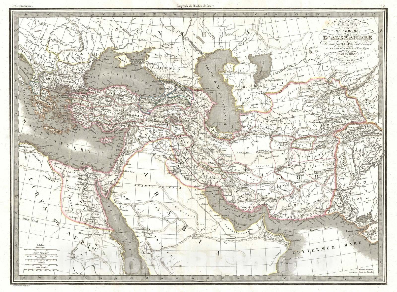 Historic Map : The Empire of Alexander The Great and Persia, Lapie, 1832, Vintage Wall Art