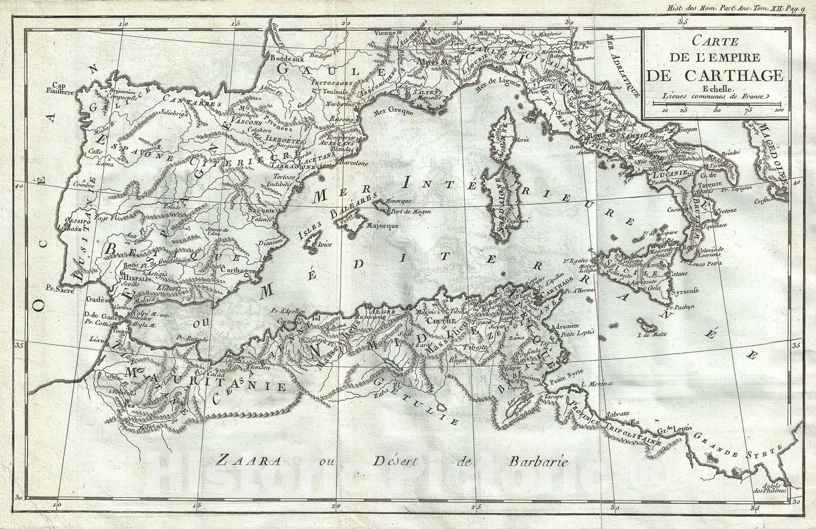 Historic Map : Carthage "North Africa, Spain, Italy", Delisle de Sales, 1770, Vintage Wall Art