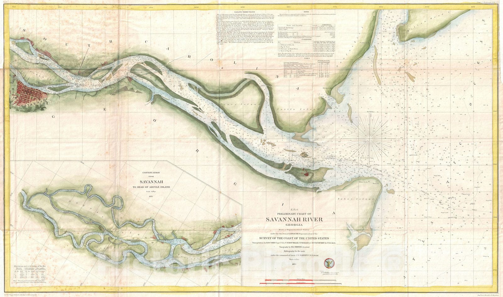 Historic Map : Nautical Chart The Savanna River, Georgia, U.S. Coast Survey, 1855, Vintage Wall Art