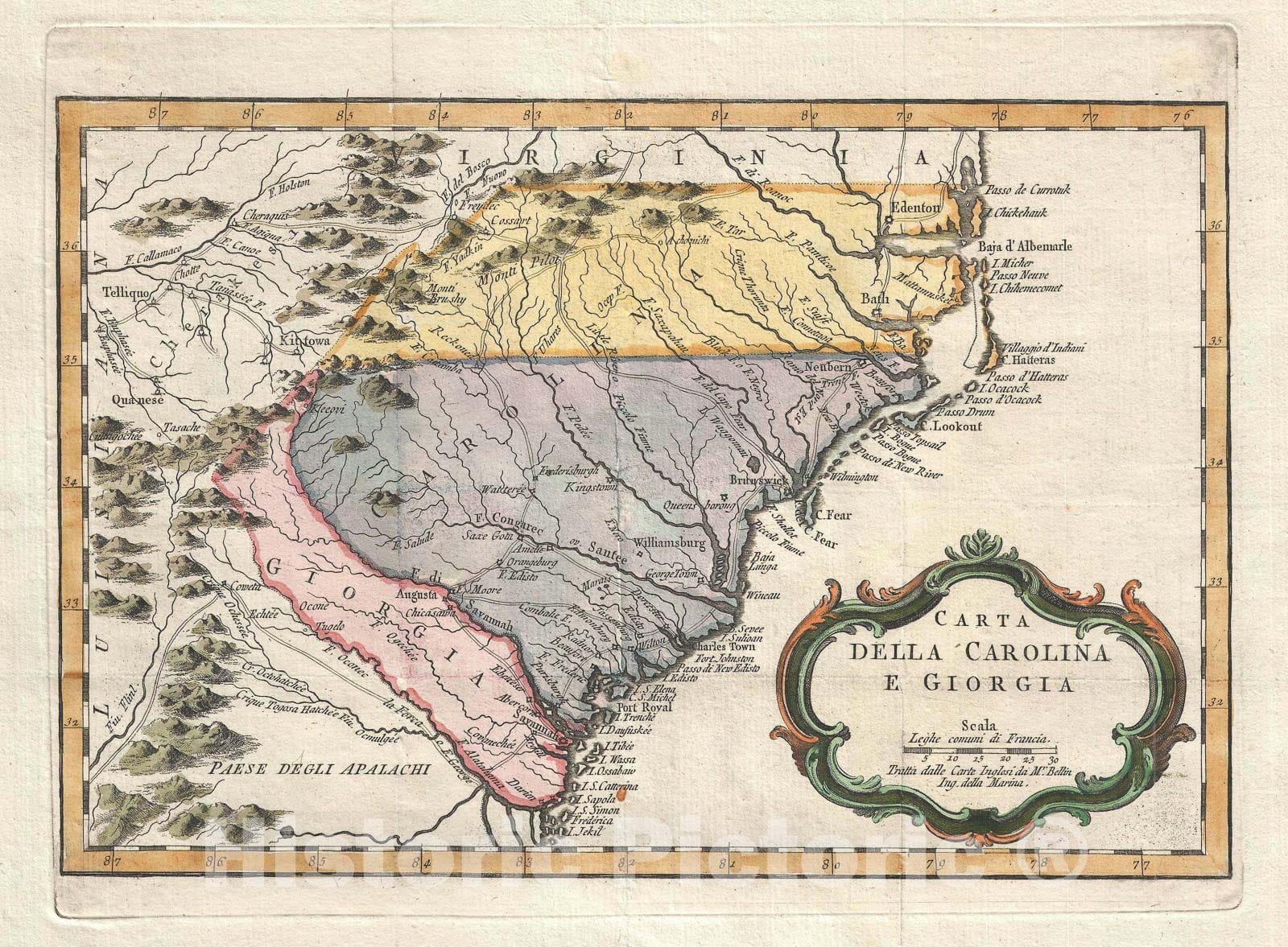 Historic Map : Carolina and Georgia, Bellin, 1781, Vintage Wall Art