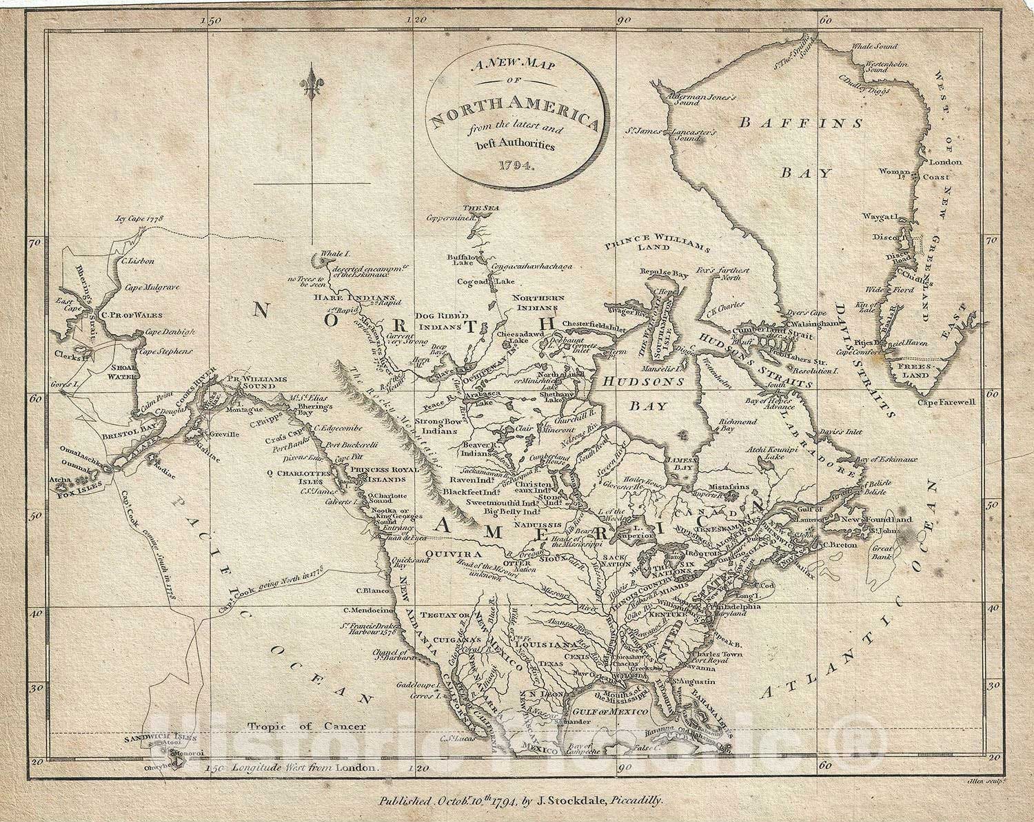 Historic Map : North America, Stockdale, 1794, Vintage Wall Art