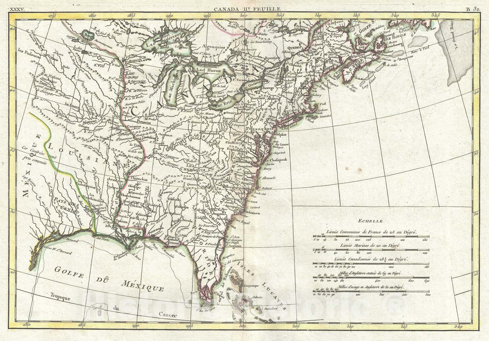 Historic Map : Louisiana and The British Colonies in North America, Bonne, 1778, Vintage Wall Art