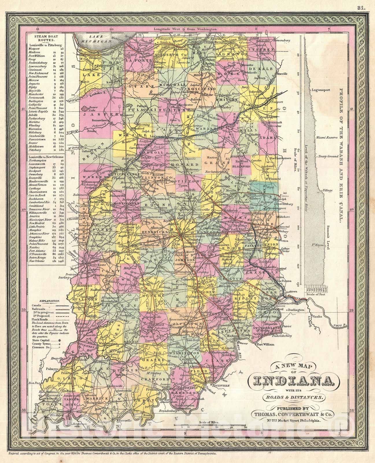 Historic Map : Indiana, Mitchell, 1854, Vintage Wall Art